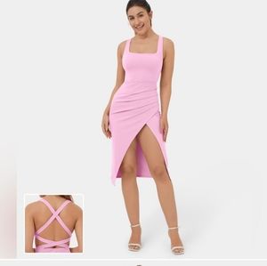 Halara Cloudful Air Ruched Asymmetric CrisscrossMidi Cool Touch Casual Dress